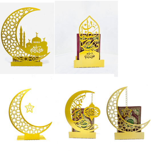 All - in - One 5 Pcs Islamic Crescent Moon Metal Decor Set Bundle – Ramadan & Eid Decoration - ALFATA WALL ART