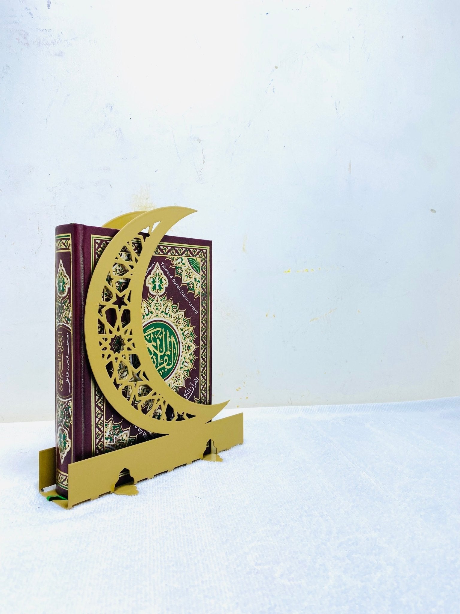 ELEGANT METAL RAMADAN QURAN/BOOK HOLDER MOON Crescent Metal Napkin Holder - WAMH175 - ALFATA WALL ART