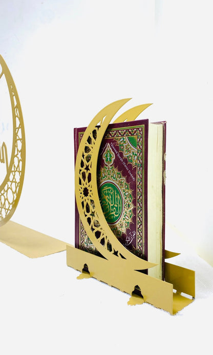 ELEGANT METAL RAMADAN QURAN/BOOK HOLDER MOON Crescent Metal Napkin Holder - WAMH175 - ALFATA WALL ART