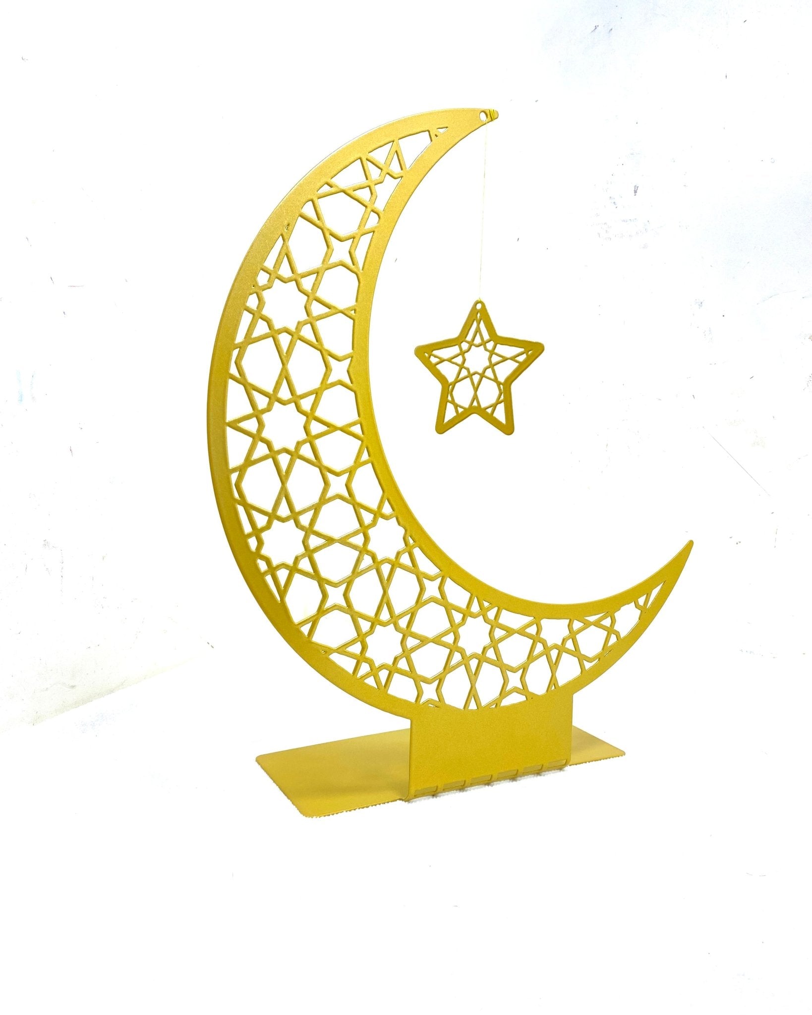 Islamic Crescent Moon & Star Metal Decor – Elegant Ramadan & Eid Decoration - ALFATA WALL ART