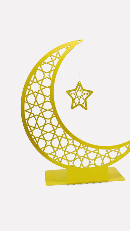 Islamic Crescent Moon & Star Metal Decor – Elegant Ramadan & Eid Decoration