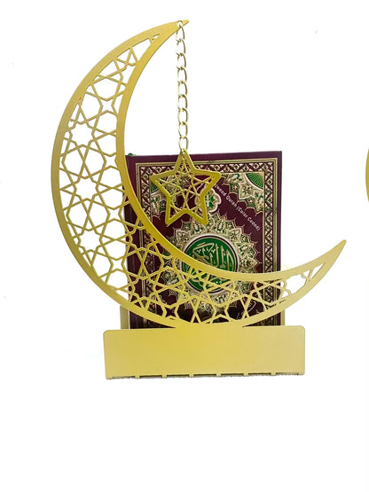 Islamic Crescent Moon & Hanging Star Metal Decor – Elegant Ramadan & Eid Decoration