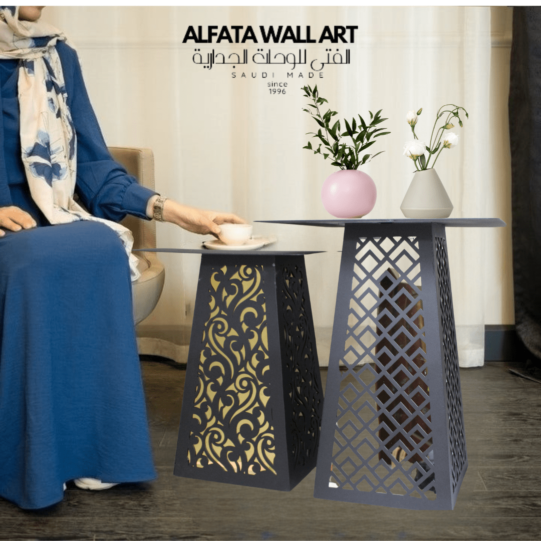 Zamrud Metal Islamic Side Table Set of 2 Black - WAMZ008 - ALFATA WALL ART