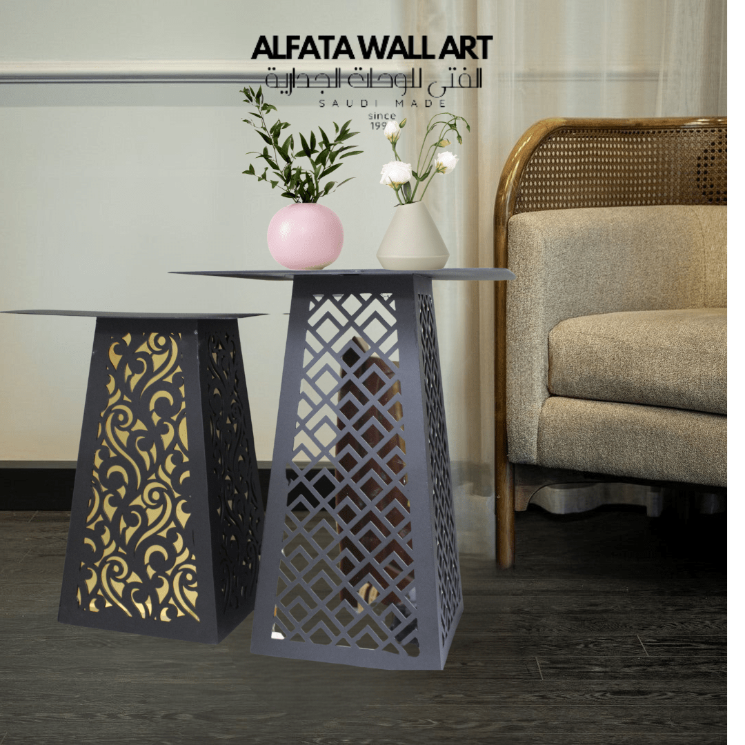 Zamrud Metal Islamic Side Table Set of 2 Black - WAMZ008 - ALFATA WALL ART