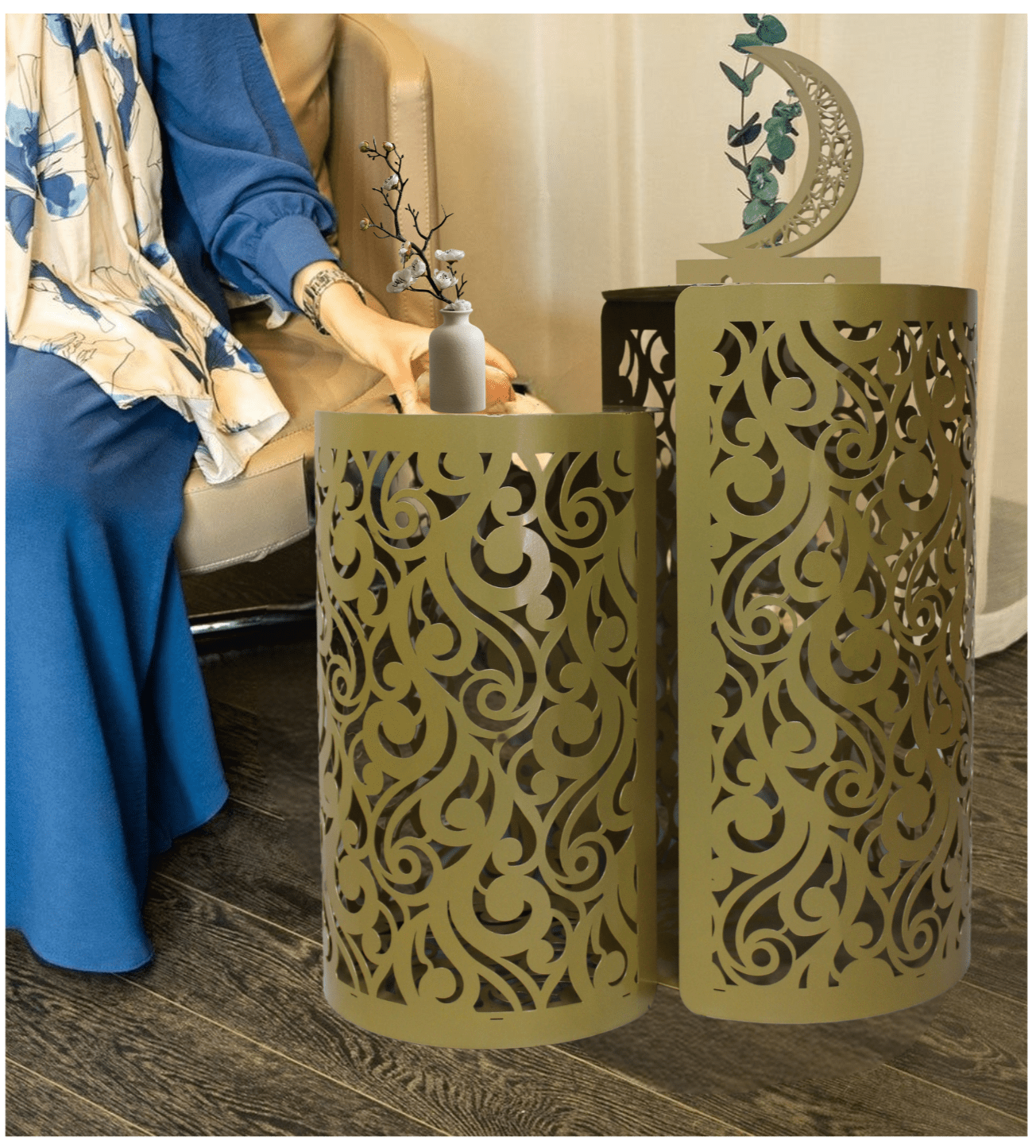 Zultanit Metal Islamic Side Table Set of 2 GOLDEN - WAMZ017 - ALFATA WALL ART