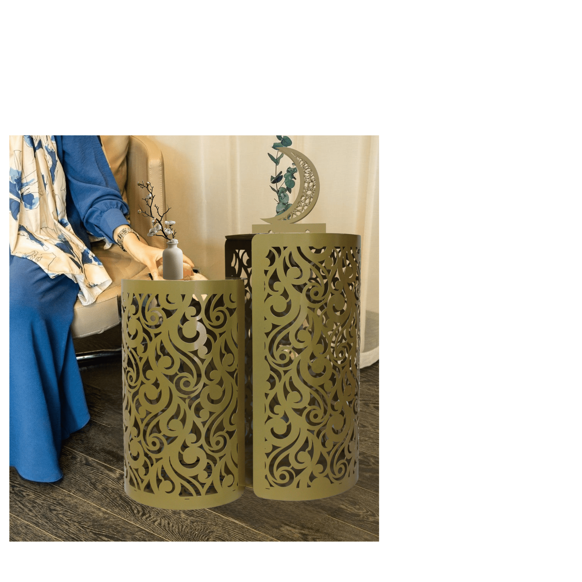 Zultanit Metal Islamic Side Table Set of 2 GOLDEN - WAMZ017 - ALFATA WALL ART